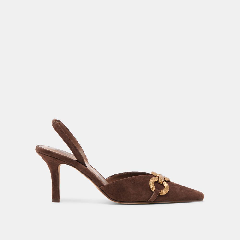 Dolce Vita Haylee Suede Women Heels Dark Brown | US-893720ZWR