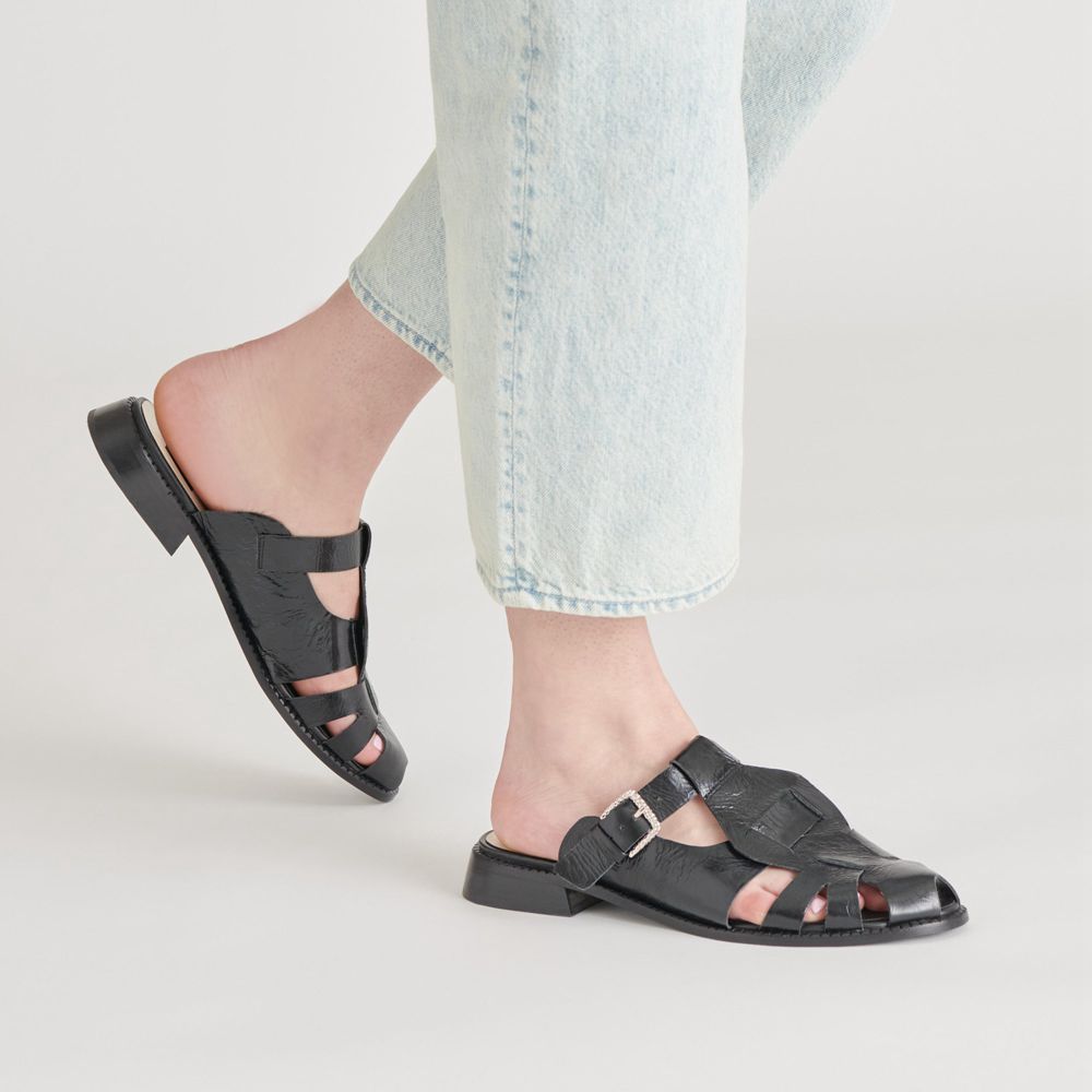 Dolce Vita Hippie Crinkle Patent Women Flats Black | US-517230LSI