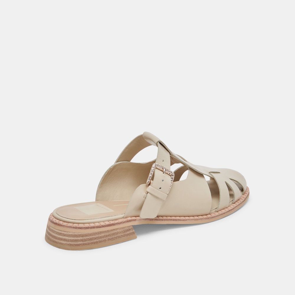 Dolce Vita Hippie Flats Crinkle Patent Women Heels Sandals Cream | US-972368YBZ