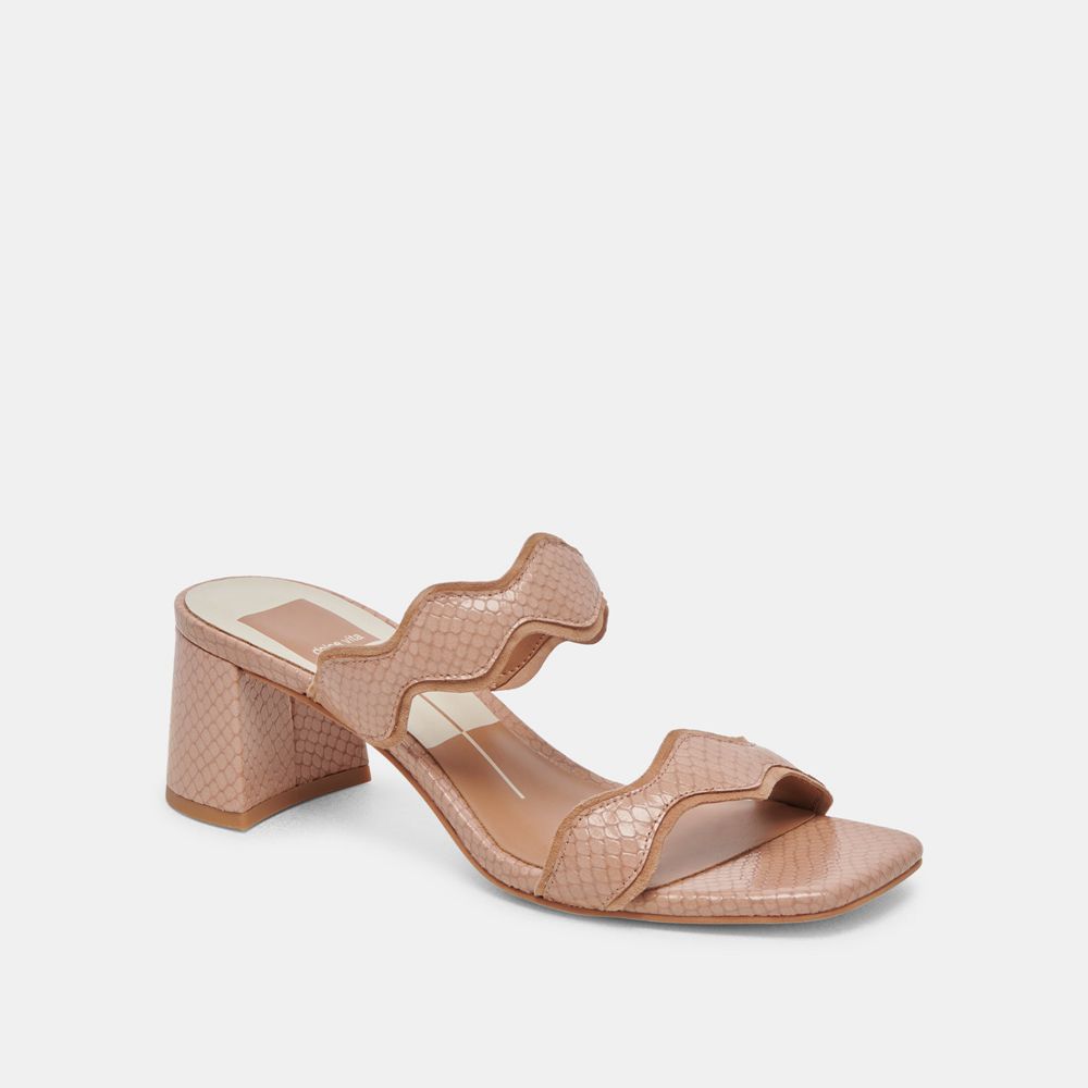 Dolce Vita Ilva Mid Leather Women Heels Dark Beige | US-407621OQP