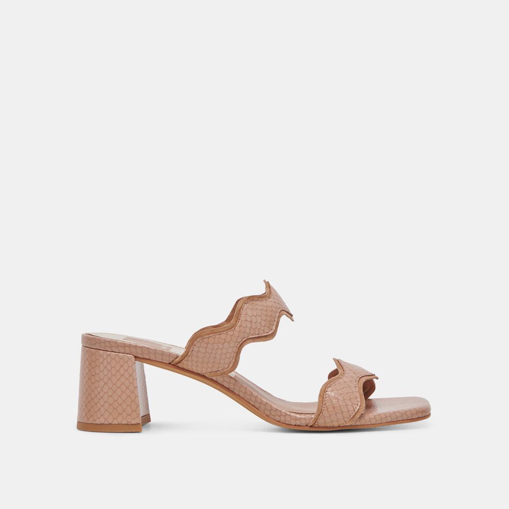 Dolce Vita Ilva Mid Leather Women Heels Dark Beige | US-407621OQP