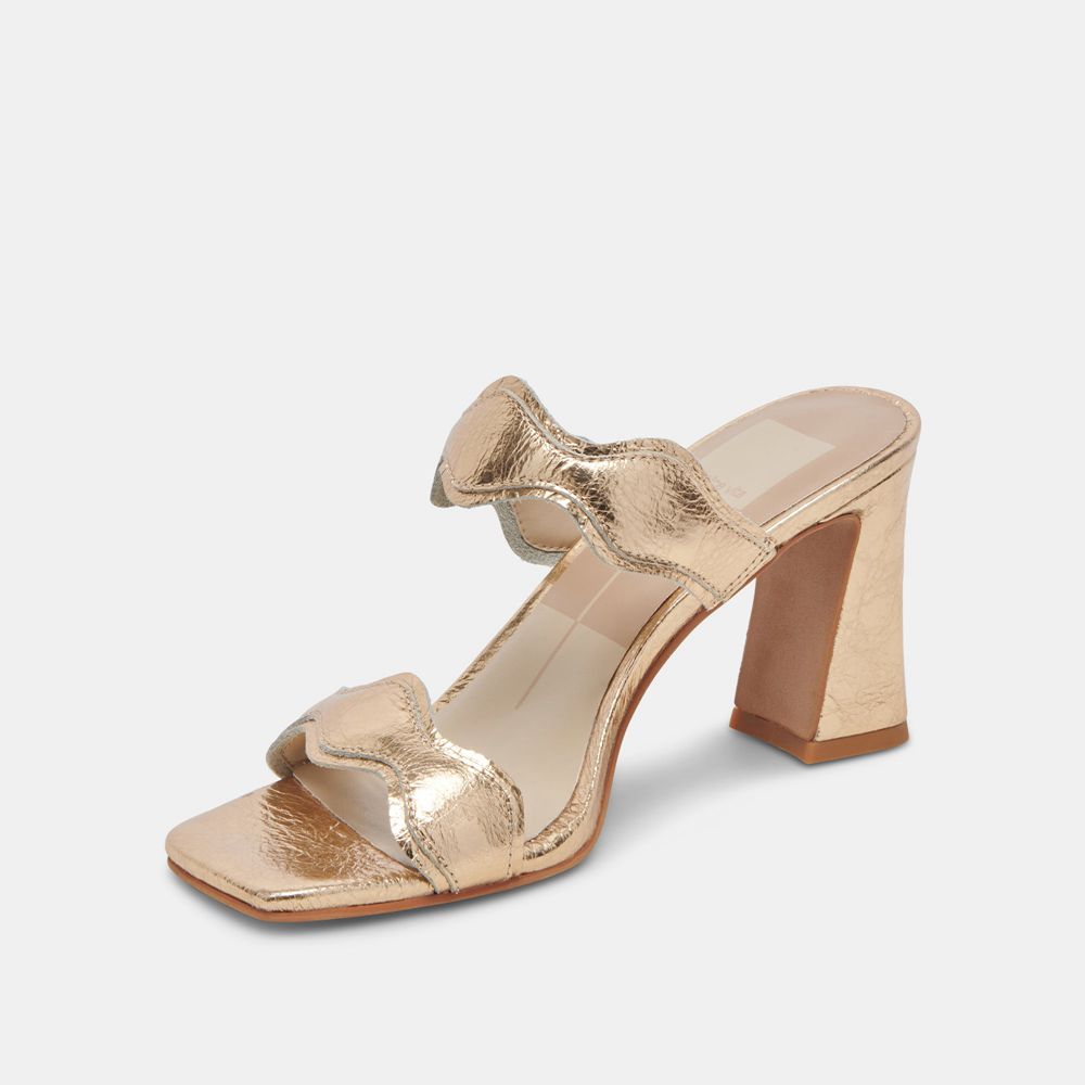 Dolce Vita Ilva Wide Leather Women Heels Gold | US-291764EVL