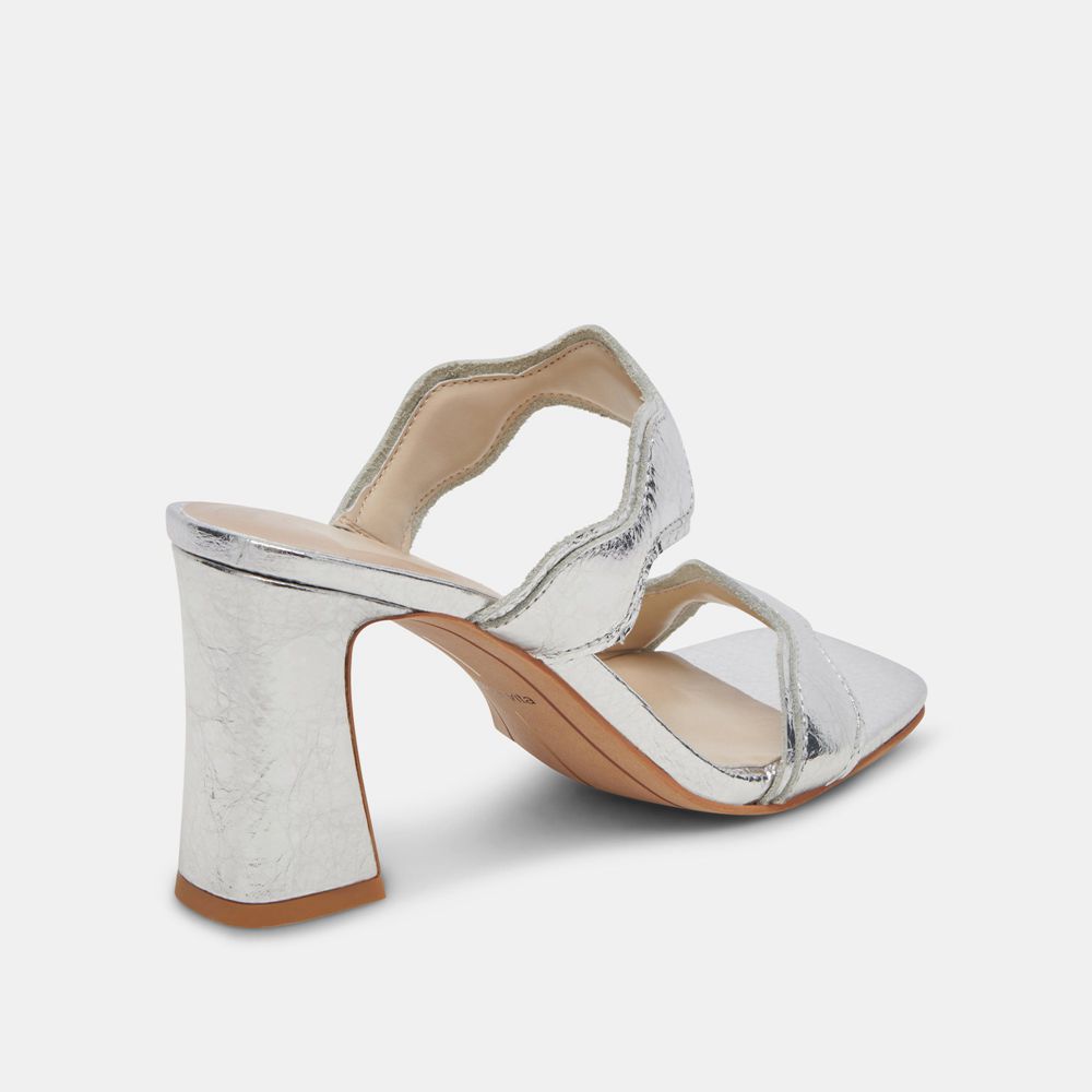 Dolce Vita Ilva Wide Leather Women Heels Silver | US-580193ZBP