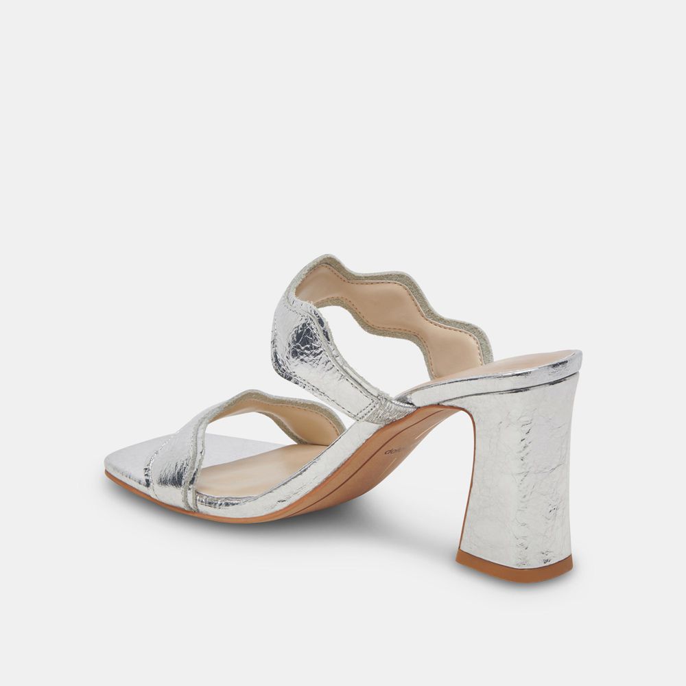 Dolce Vita Ilva Wide Leather Women Heels Silver | US-580193ZBP