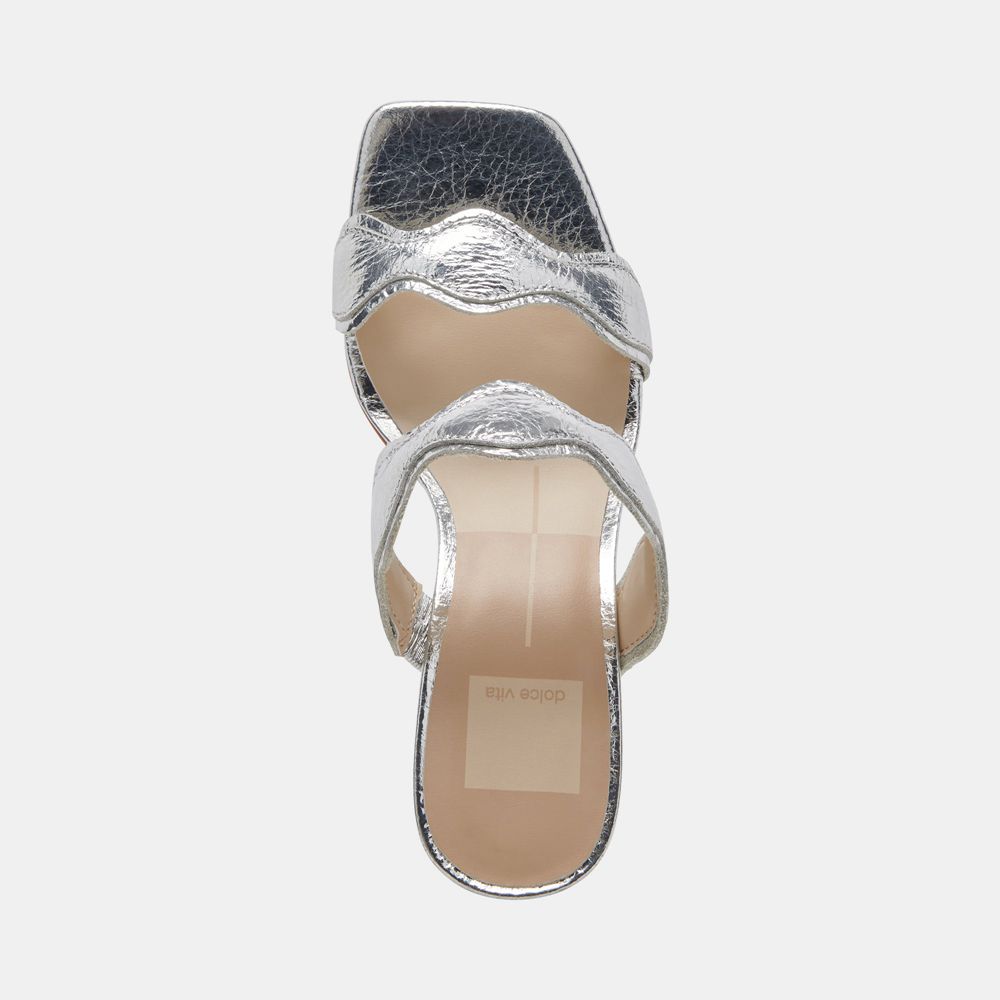 Dolce Vita Ilva Wide Leather Women Heels Silver | US-580193ZBP