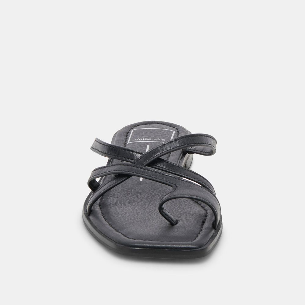 Dolce Vita Indigo Leather Women Sandals Black | US-432618MEZ