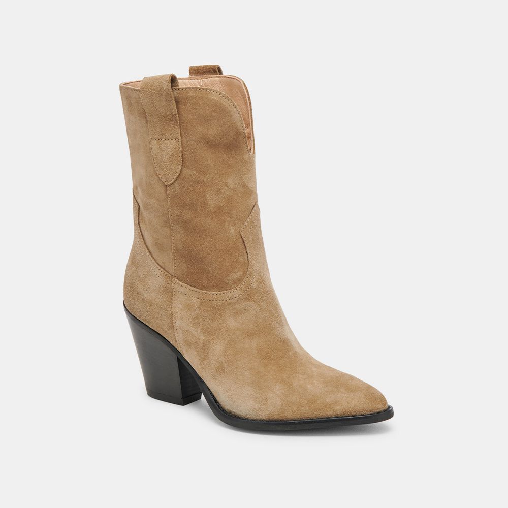 Dolce Vita Jetro Suede Women Western Boots Khaki | US-724653YLQ