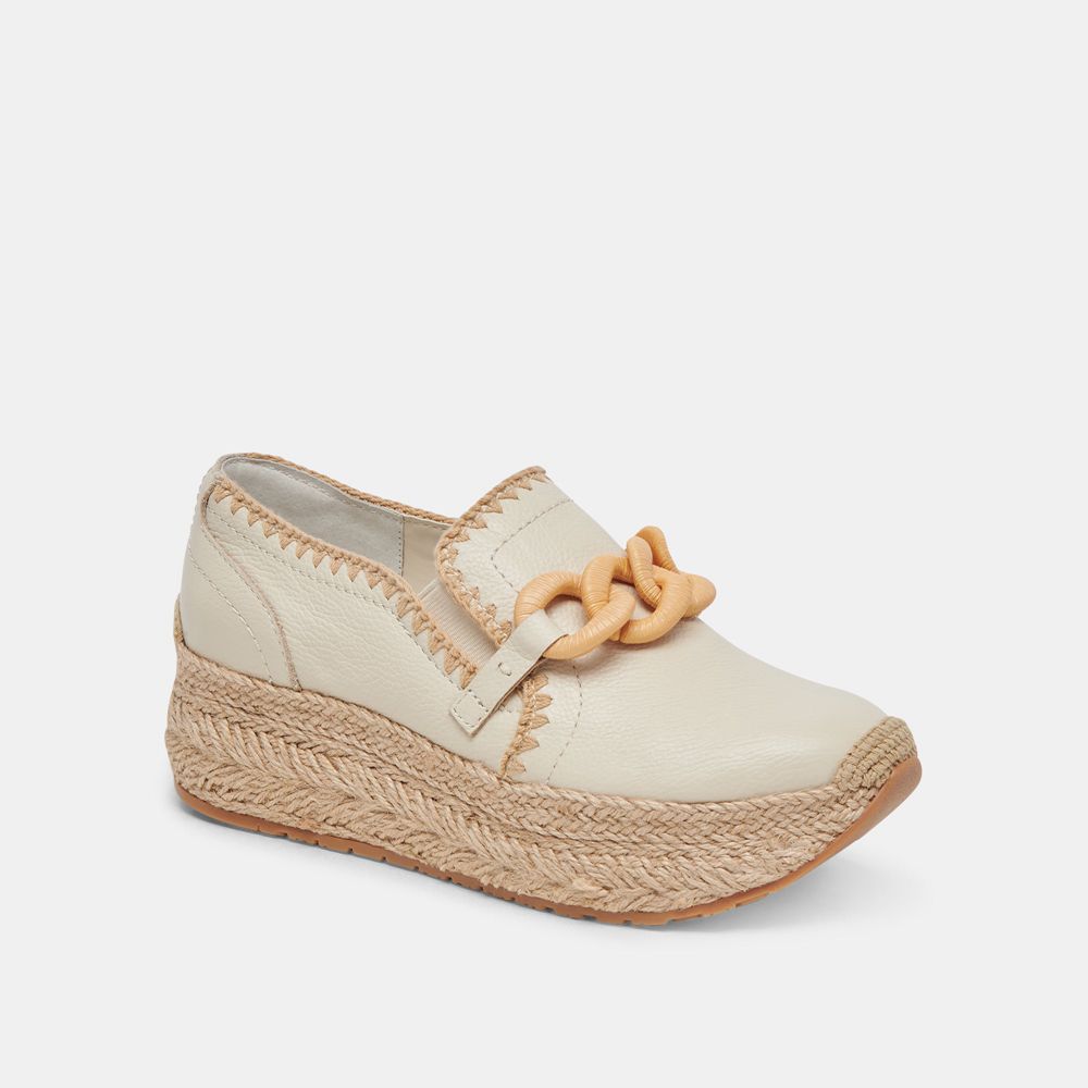 Dolce Vita Jhenee Espadrille Wedge Leather Women Sneakers Cream | US-093478BWT