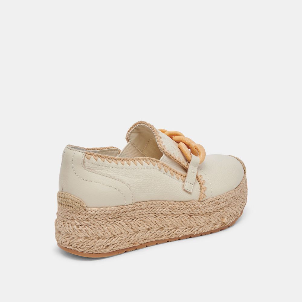 Dolce Vita Jhenee Espadrille Wedge Leather Women Sneakers Cream | US-093478BWT