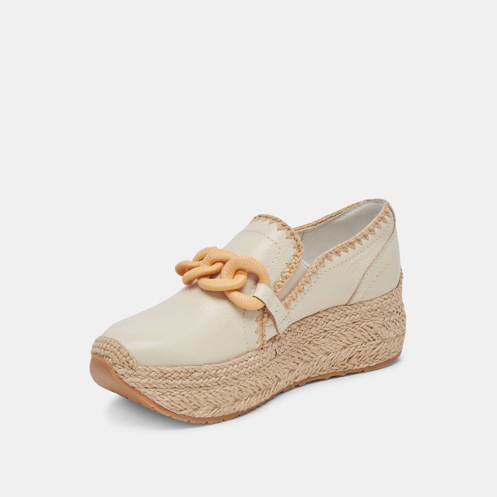 Dolce Vita Jhenee Espadrille Wedge Leather Women Sneakers Cream | US-093478BWT