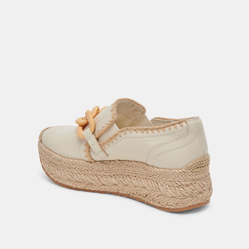 Dolce Vita Jhenee Espadrille Wedge Leather Women Sneakers Cream | US-093478BWT