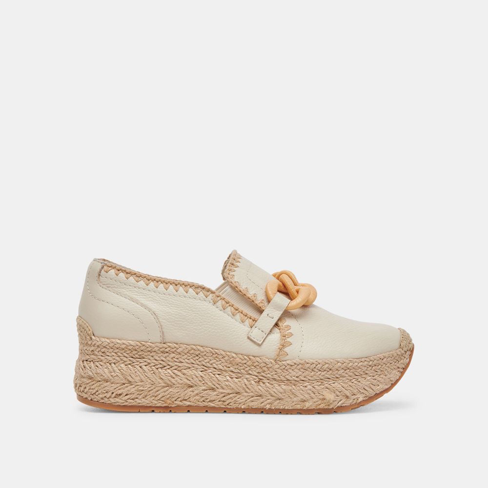 Dolce Vita Jhenee Espadrille Wedge Leather Women Sneakers Cream | US-093478BWT