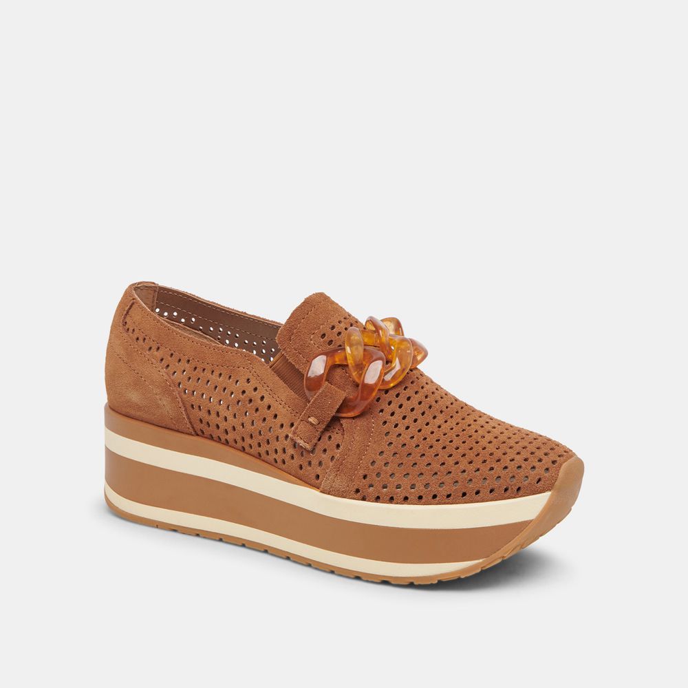 Dolce Vita Jhenee Perforated Suede Women Sneakers Brown | US-892657YNG