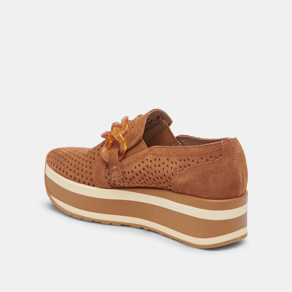 Dolce Vita Jhenee Perforated Suede Women Sneakers Brown | US-892657YNG