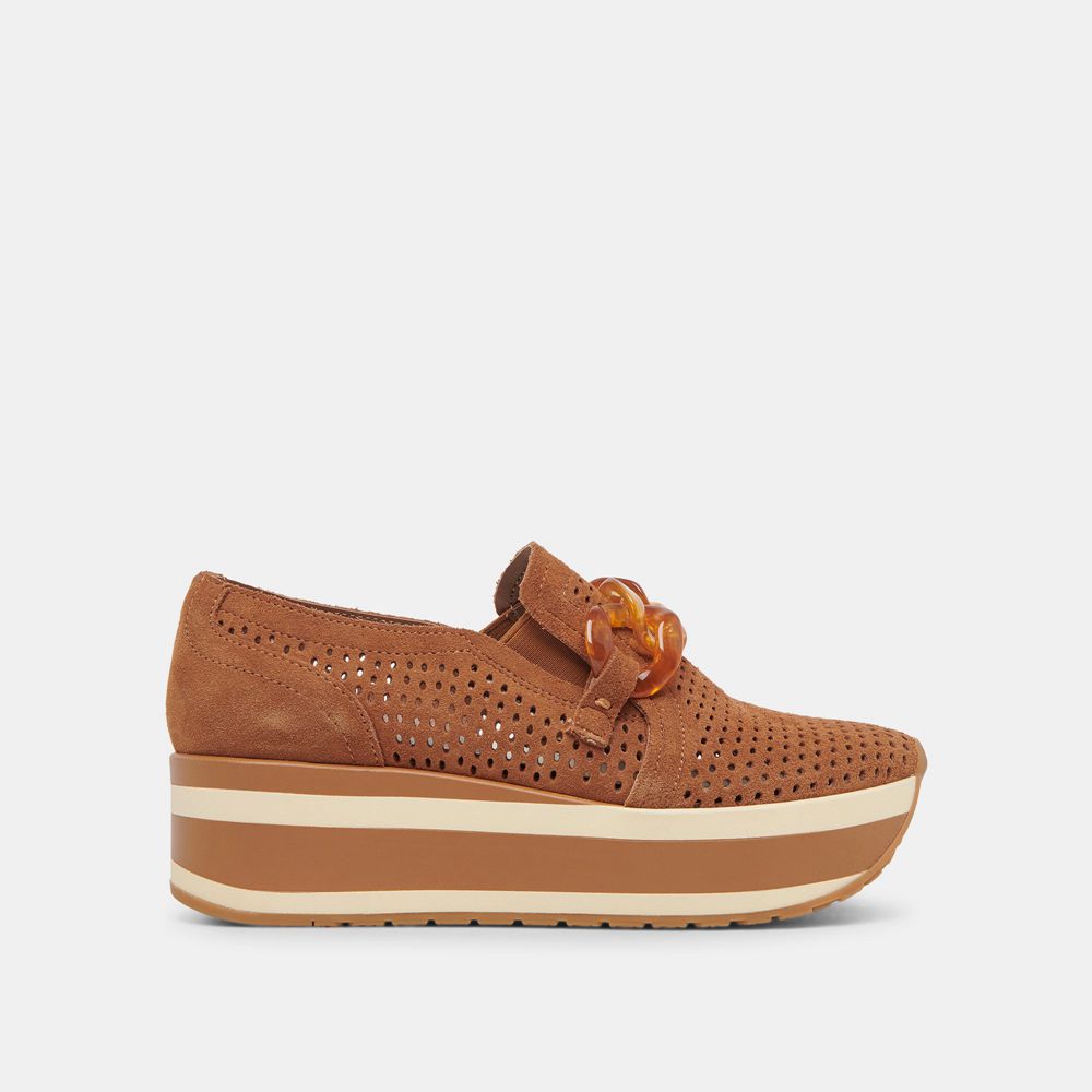 Dolce Vita Jhenee Perforated Suede Women Sneakers Brown | US-892657YNG