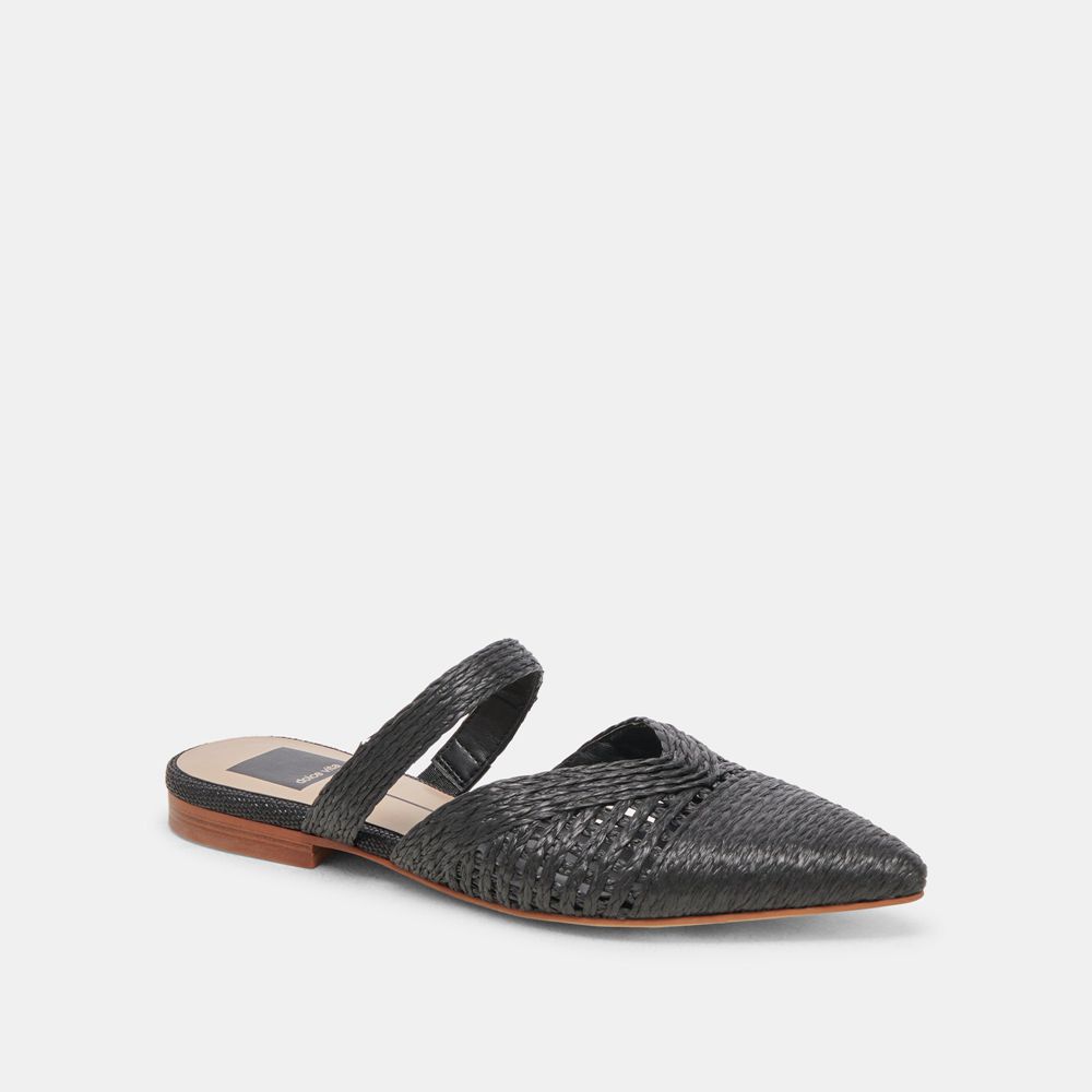 Dolce Vita Kaline Raffia Women Flats Black | US-942317OYR