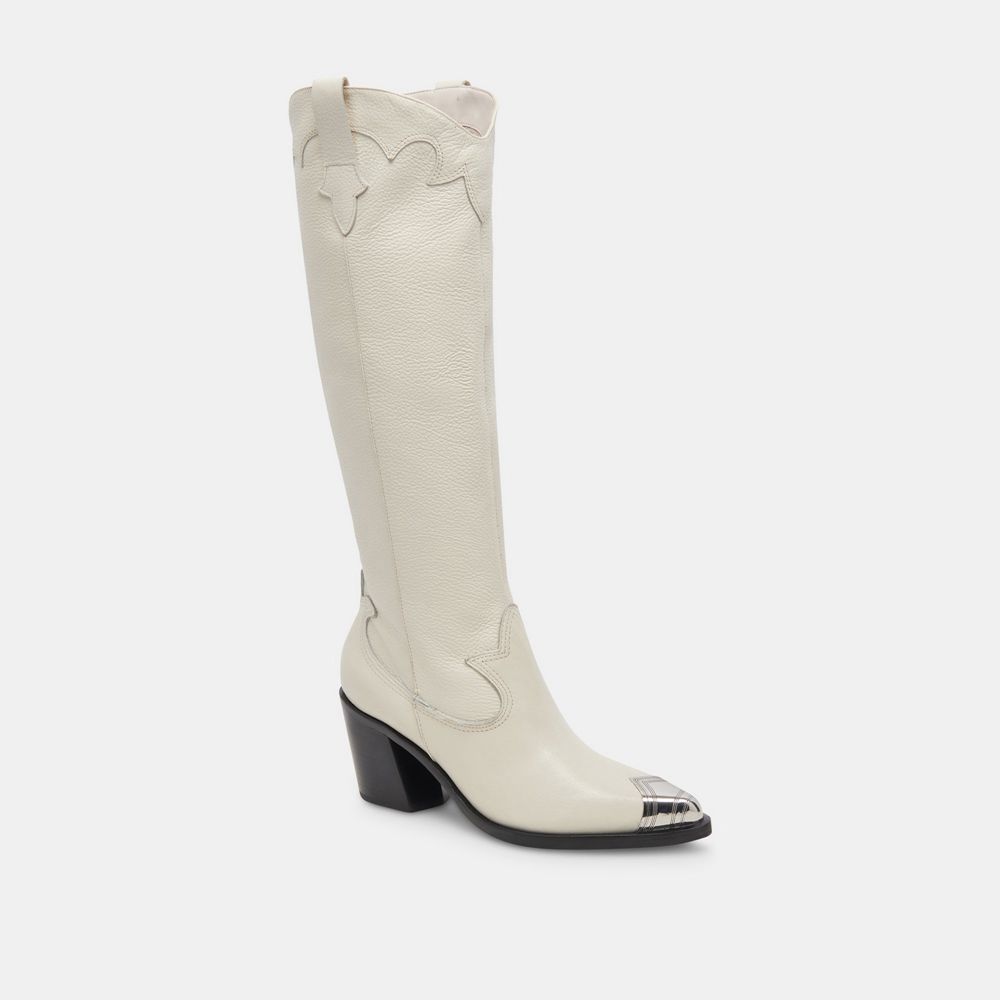 Dolce Vita Kamryn Leather Women Western Boots White | US-901372GXR