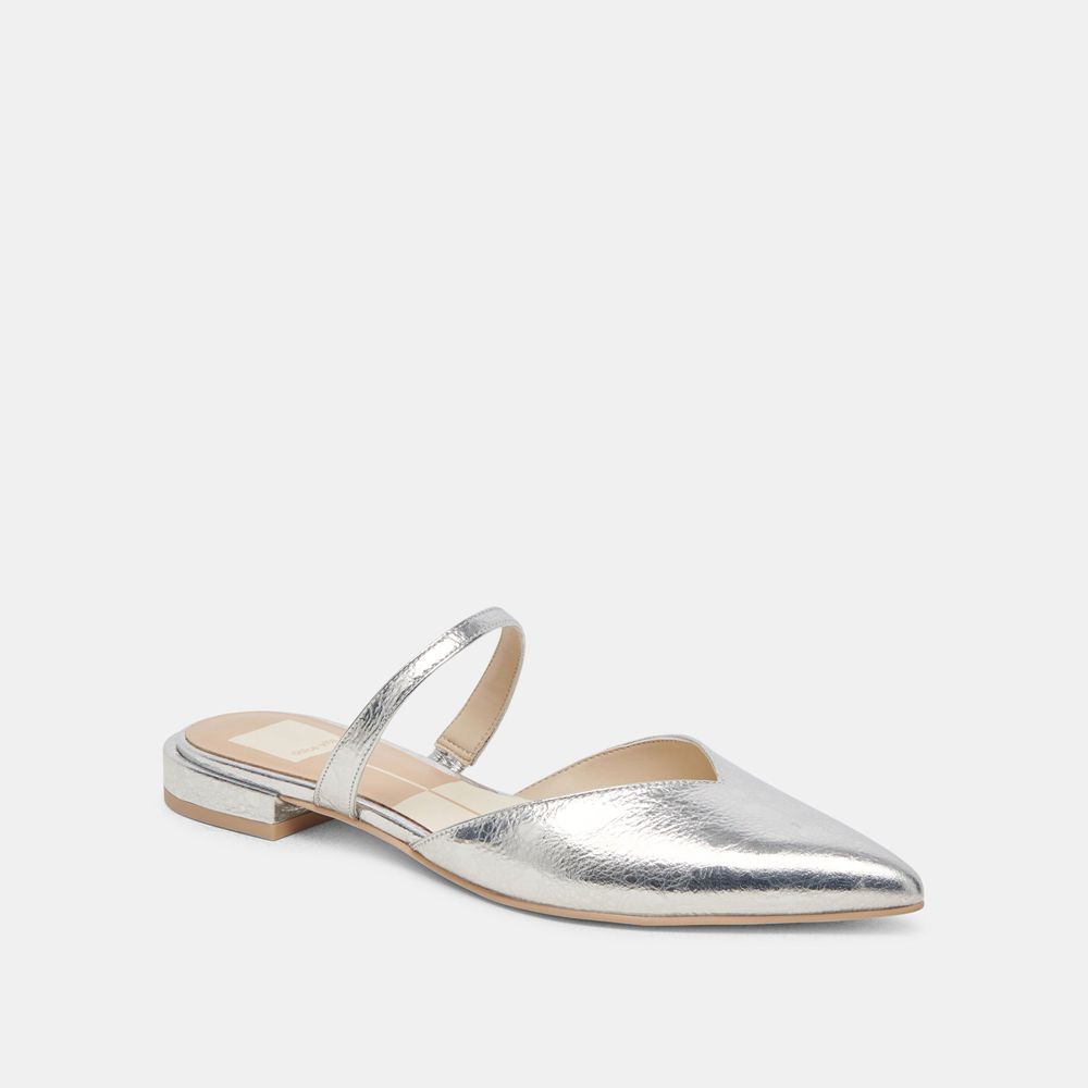 Dolce Vita Kanika Leather Women Flats Silver | US-879641QZS