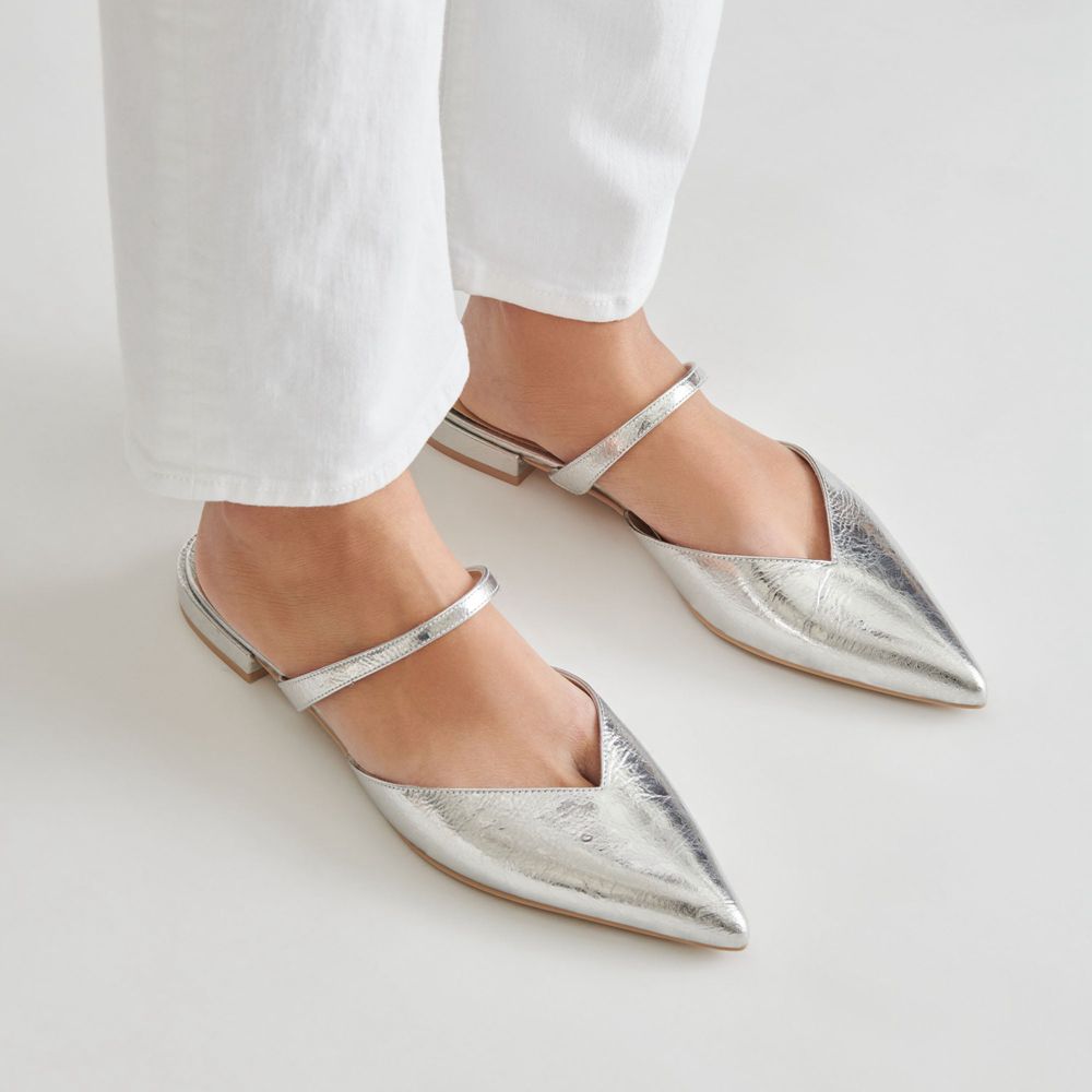 Dolce Vita Kanika Leather Women Flats Silver | US-879641QZS