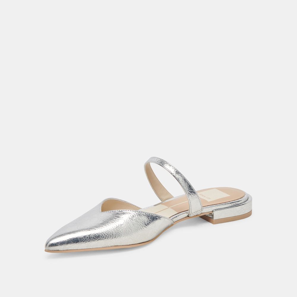 Dolce Vita Kanika Leather Women Flats Silver | US-879641QZS