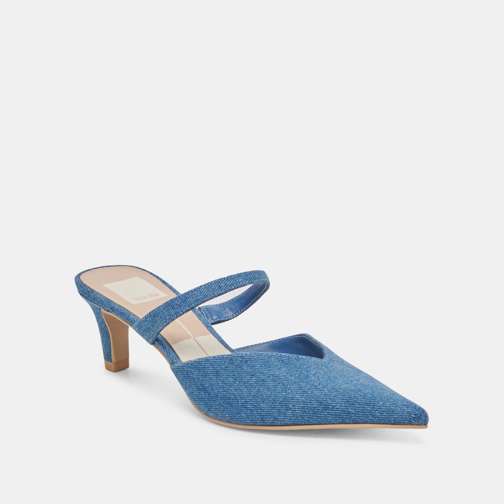 Dolce Vita Kanika Mid Denim Women Heels Blue | US-750683PSG