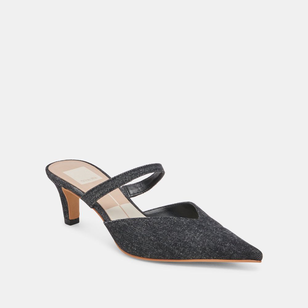 Dolce Vita Kanika Mid Denim Women Heels Black | US-972105GMB