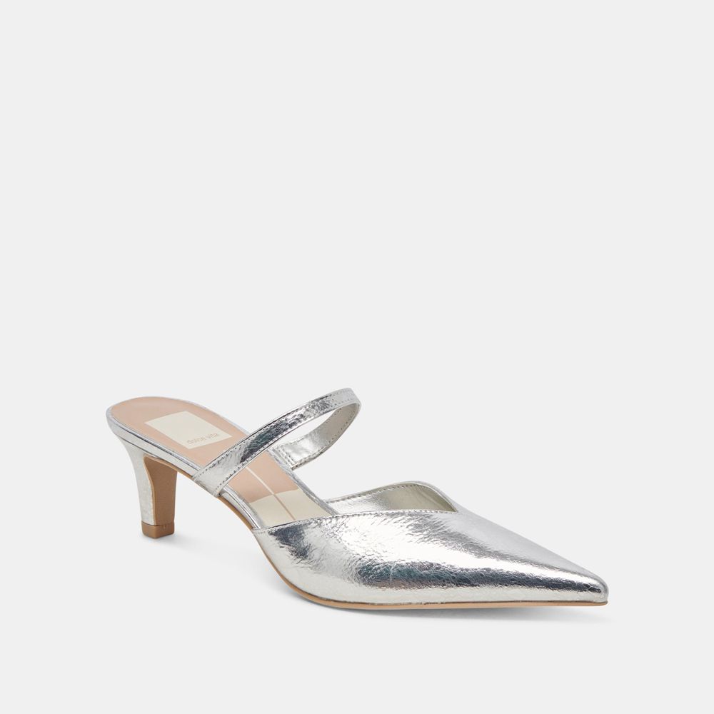 Dolce Vita Kanika Mid Leather Women Heels Silver | US-416935HZE