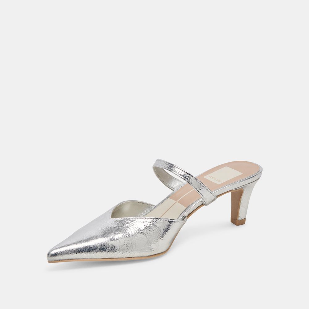 Dolce Vita Kanika Mid Leather Women Heels Silver | US-416935HZE