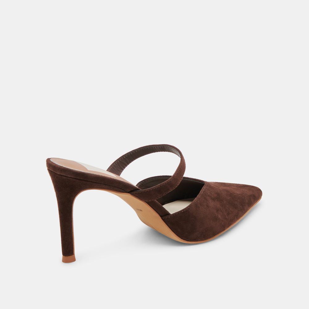 Dolce Vita Kanika Suede Women Heels Dark Brown | US-207581COA