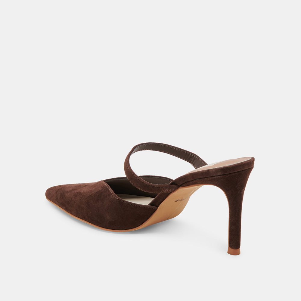 Dolce Vita Kanika Suede Women Heels Dark Brown | US-207581COA