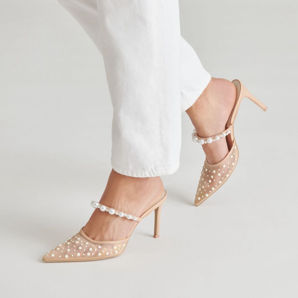 Dolce Vita Katik Pearl Mesh Women Heels Beige | US-704962ZQK