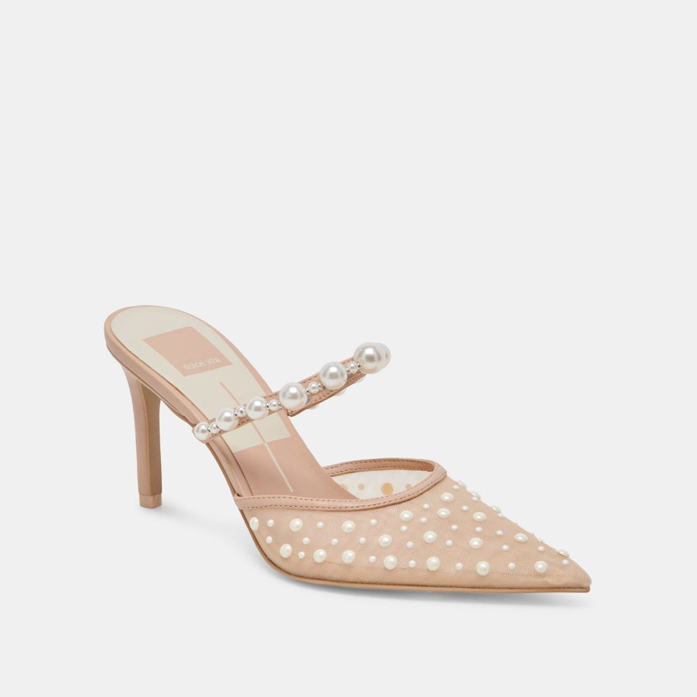 Dolce Vita Katik Pearl Mesh Women Heels Beige | US-704962ZQK