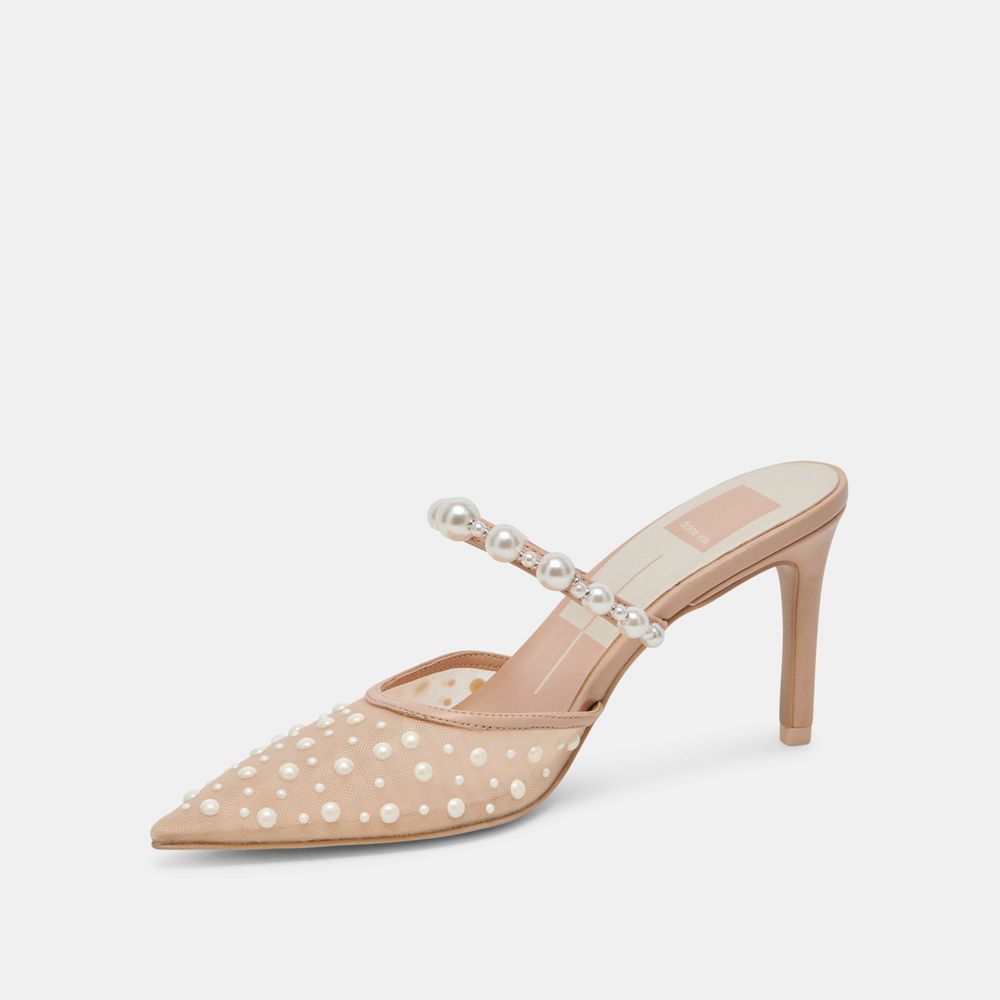 Dolce Vita Katik Pearl Mesh Women Heels Beige | US-704962ZQK