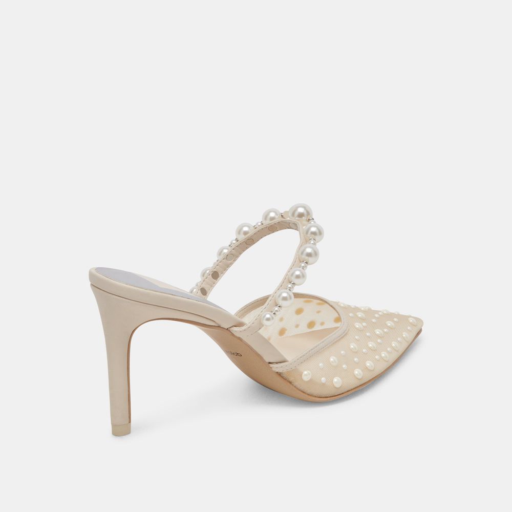 Dolce Vita Katik Pearl Wide Mesh Women Heels Cream | US-036187SZU