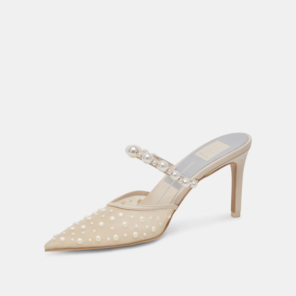 Dolce Vita Katik Pearl Wide Mesh Women Heels Cream | US-036187SZU