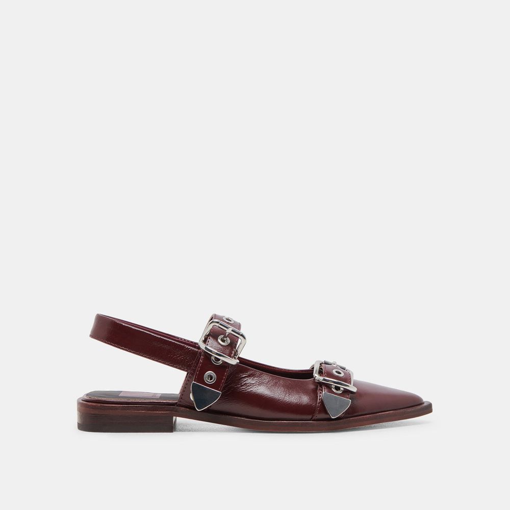 Dolce Vita Labell Crinkle Patent Women Flats Burgundy | US-827639CAG