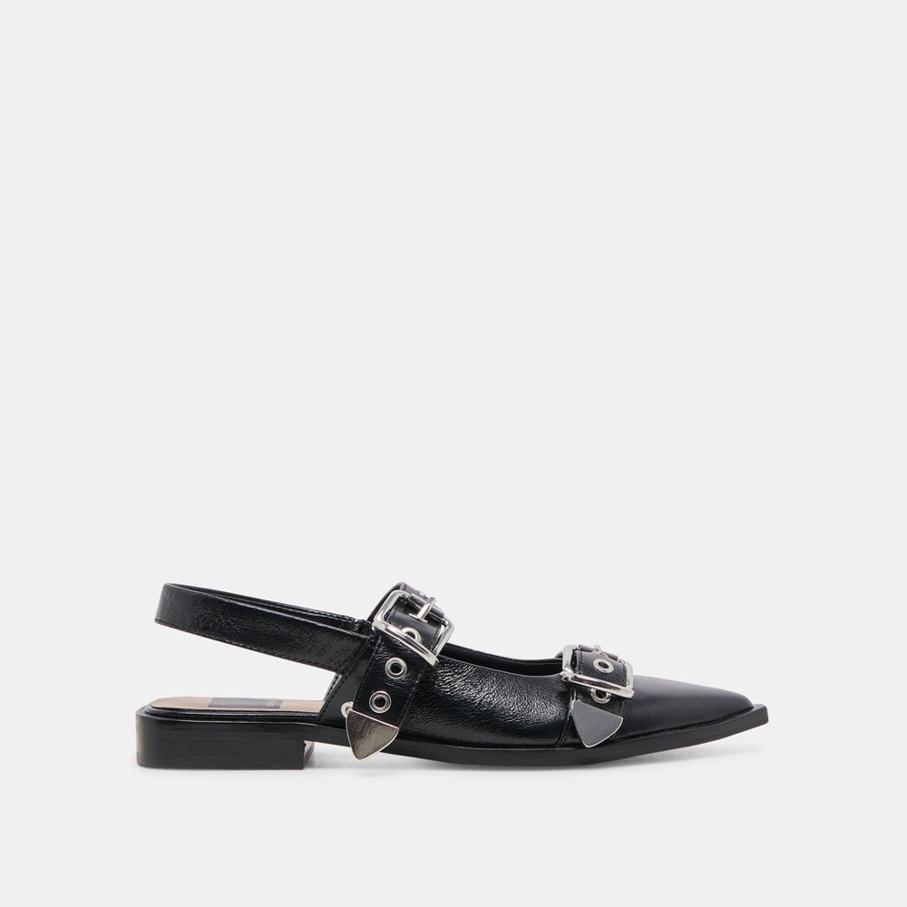 Dolce Vita Labell Crinkle Patent Women Flats Black | US-381790WER