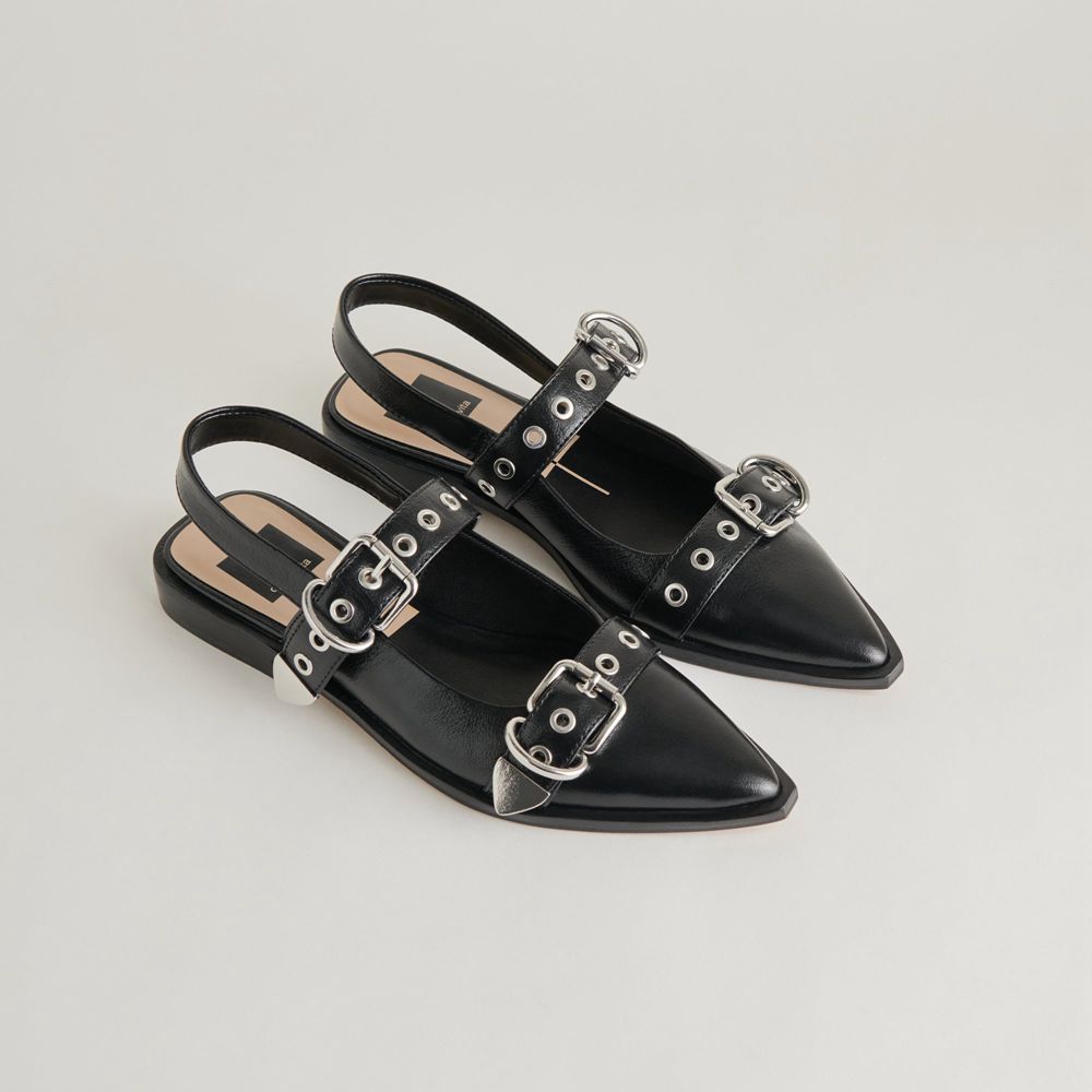 Dolce Vita Labell Crinkle Patent Women Flats Black | US-381790WER