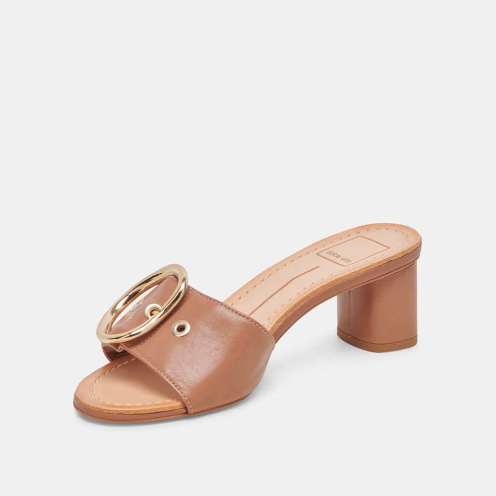 Dolce Vita Laika Leather Women Heels Sandals Chocolate | US-028349HYB