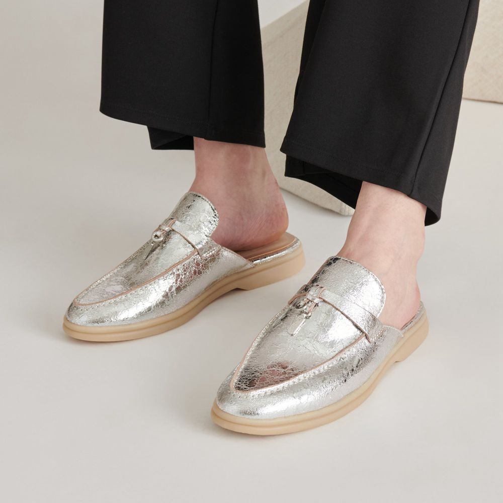 Dolce Vita Lasail Leather Women Flats Silver | US-259867YGJ