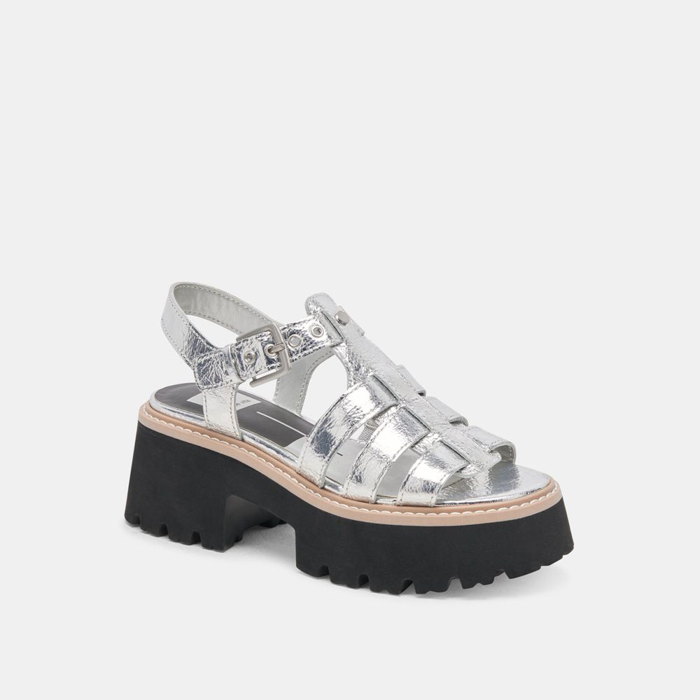 Dolce Vita Latice Leather Women Sandals Silver | US-561408UPD