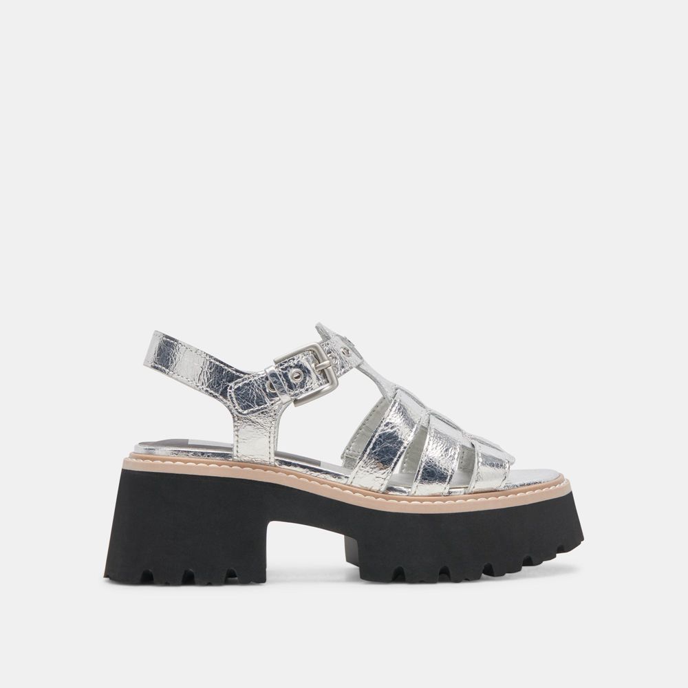 Dolce Vita Latice Leather Women Sandals Silver | US-561408UPD