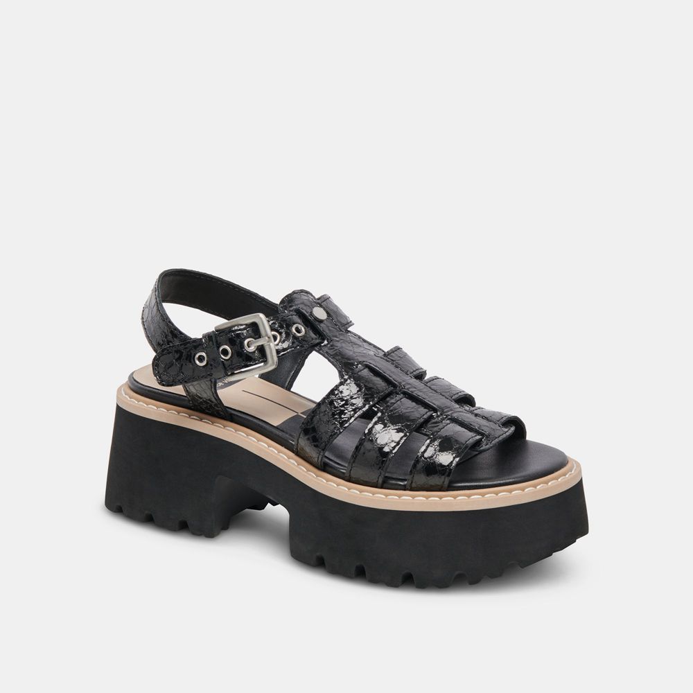 Dolce Vita Latice Leather Women Sandals Black | US-847563BJT