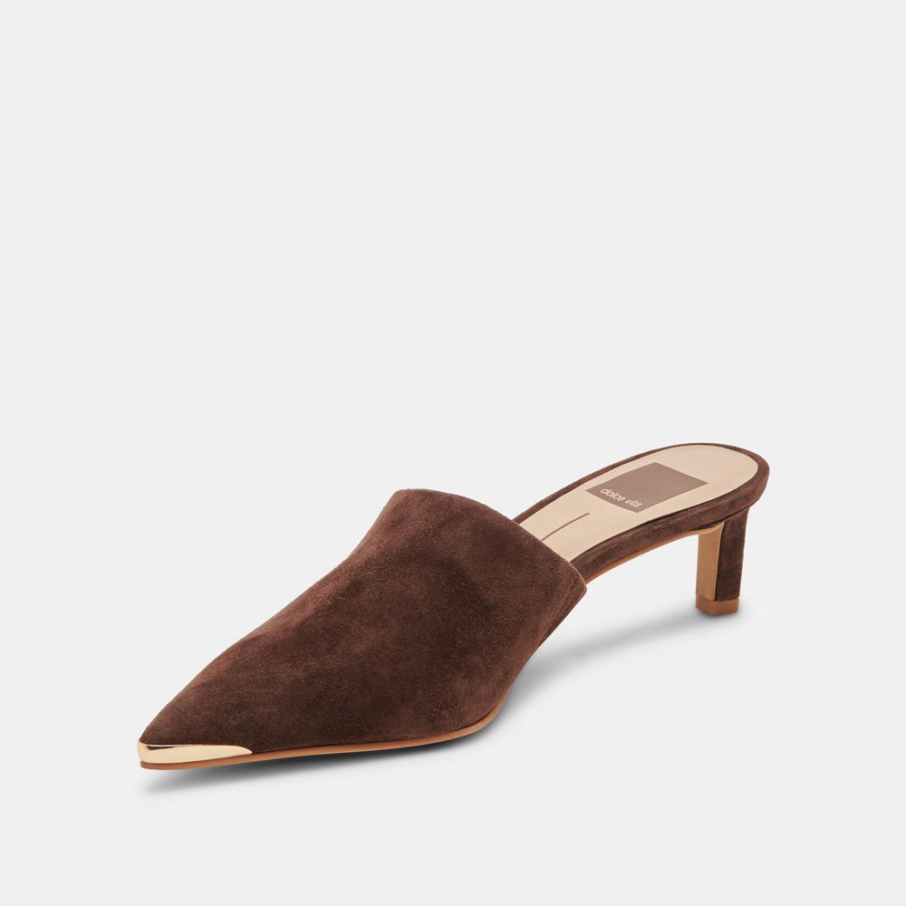 Dolce Vita Lexy Suede Women Heels Dark Brown | US-735146FOT