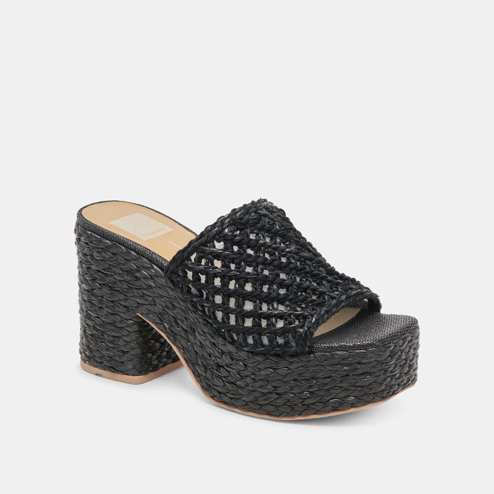 Dolce Vita Lisha Raffia Women Heels Black | US-749612LKW