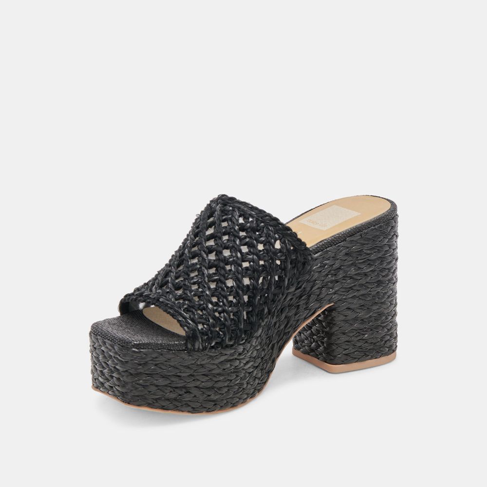 Dolce Vita Lisha Raffia Women Heels Black | US-749612LKW