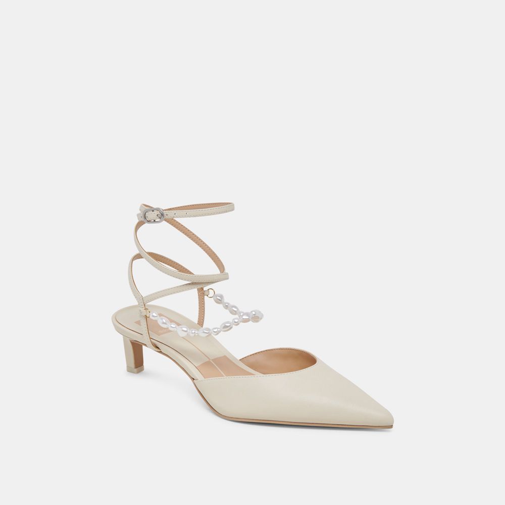 Dolce Vita Loklyn Pearl Leather Women Heels White | US-827459XJO