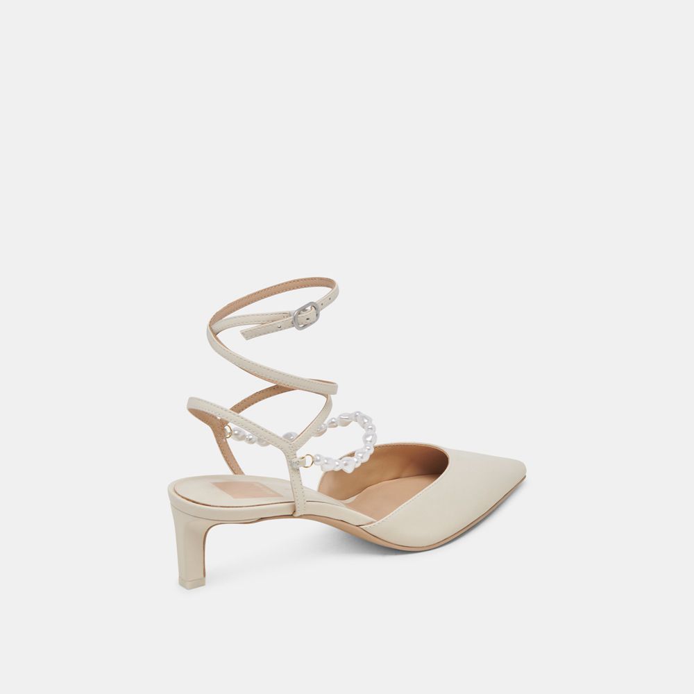 Dolce Vita Loklyn Pearl Leather Women Heels White | US-827459XJO