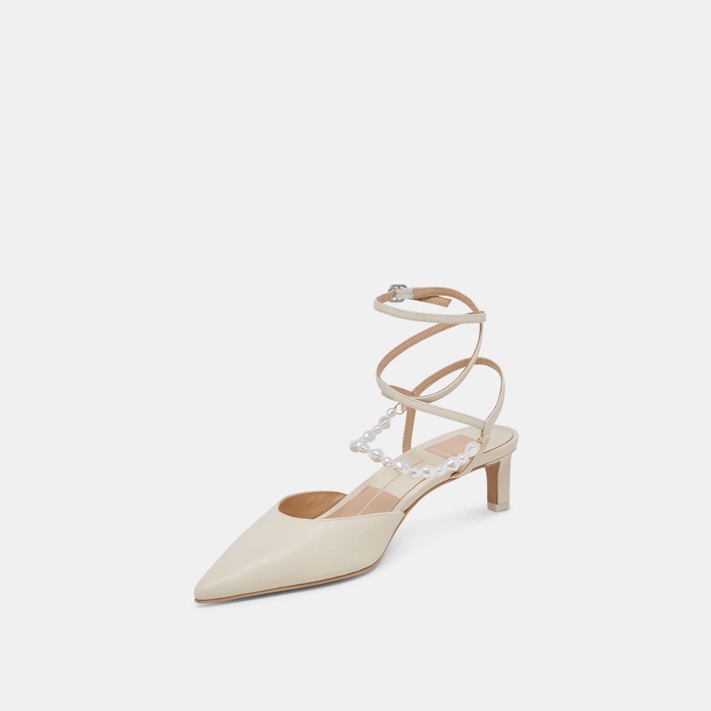 Dolce Vita Loklyn Pearl Leather Women Heels White | US-827459XJO