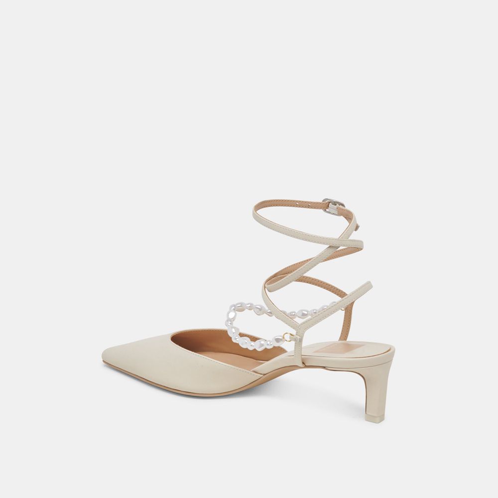 Dolce Vita Loklyn Pearl Leather Women Heels White | US-827459XJO